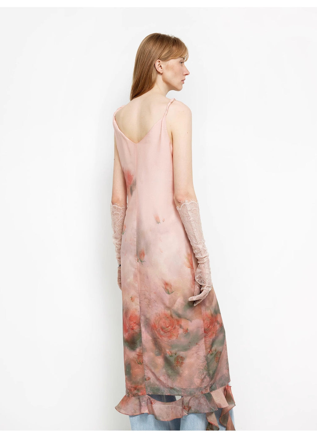 Mulberry Silk V-Neck Ruffled Draped Twist Strap Dress