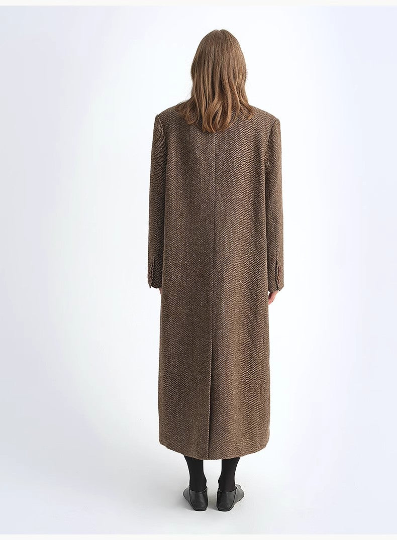 "Desert City" Italian Imported Wool Blended Herringbone Pattern Woolen Coat