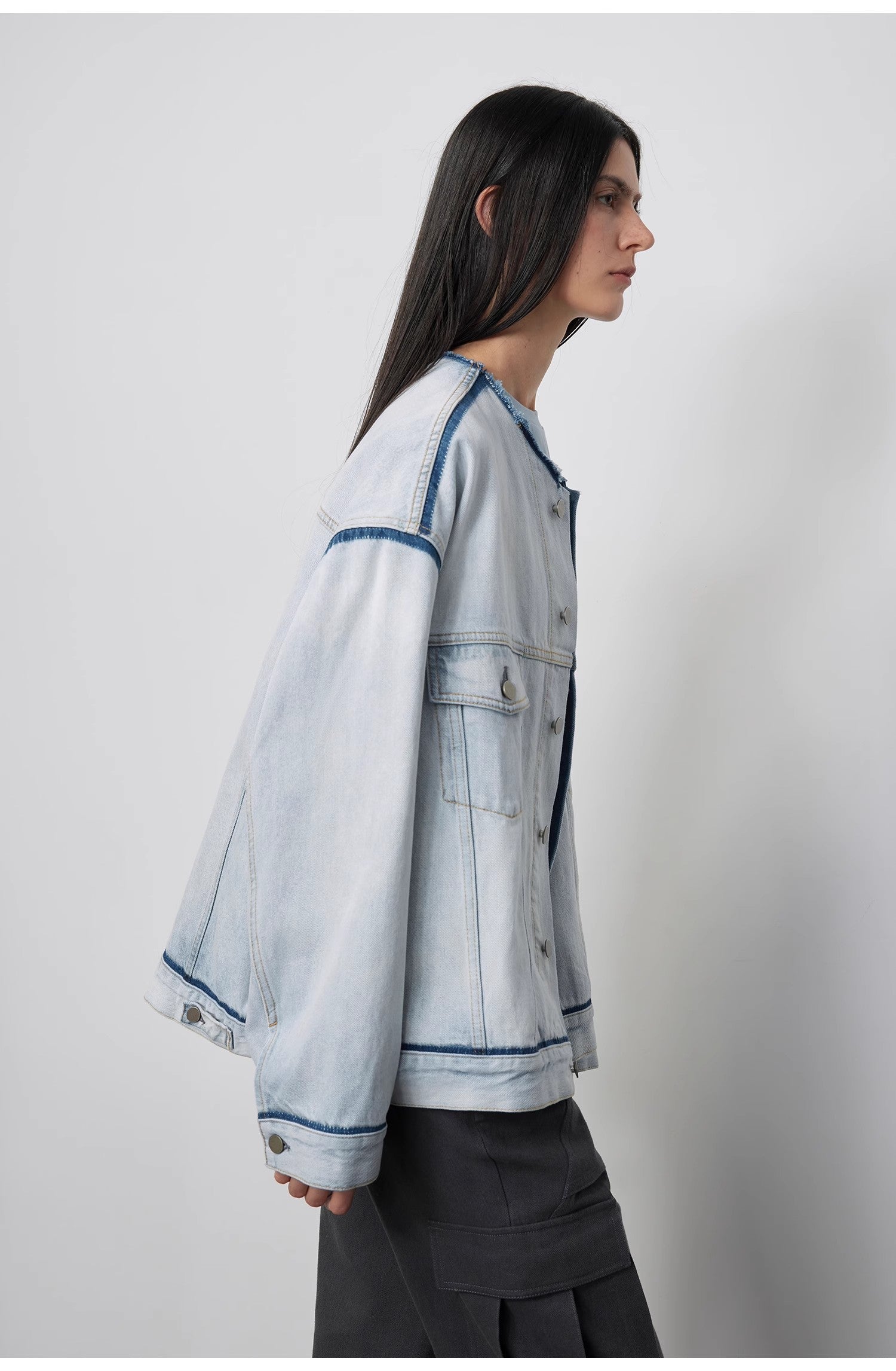 "Starry Sky Market" Classic Washed Cotton Collarless Denim Jacket