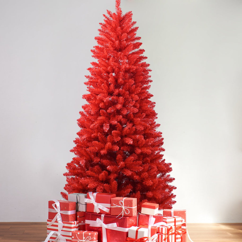 5ft Red Artificial Christmas Tree – Vibrant Modern Holiday Décor with 624 Full PVC Branch Tips and Metal Stand