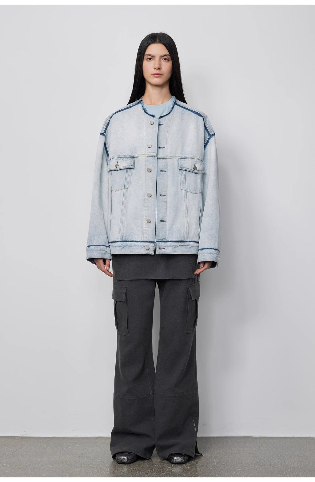 "Starry Sky Market" Classic Washed Cotton Collarless Denim Jacket