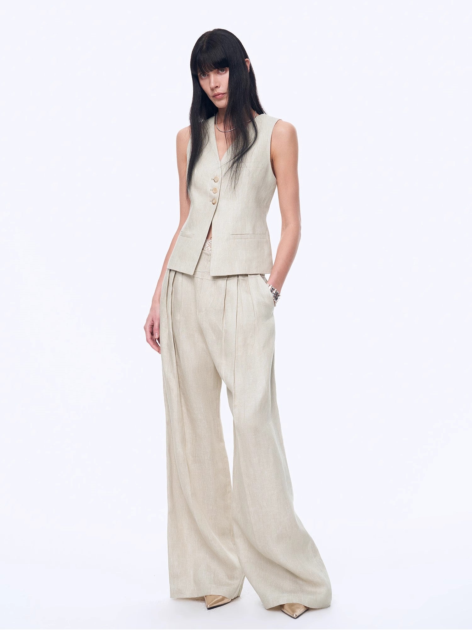 "Old Money" Linen Draped Vest and Trousers Suit