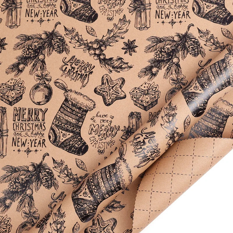 Rustic Kraft Wrapping Paper Roll – 4 Different Styles Pinecone, Christmas Tree & Holiday Berry Designs, Vintage Brown Gift Wrap for Handmade Crafts & Holiday Gifts