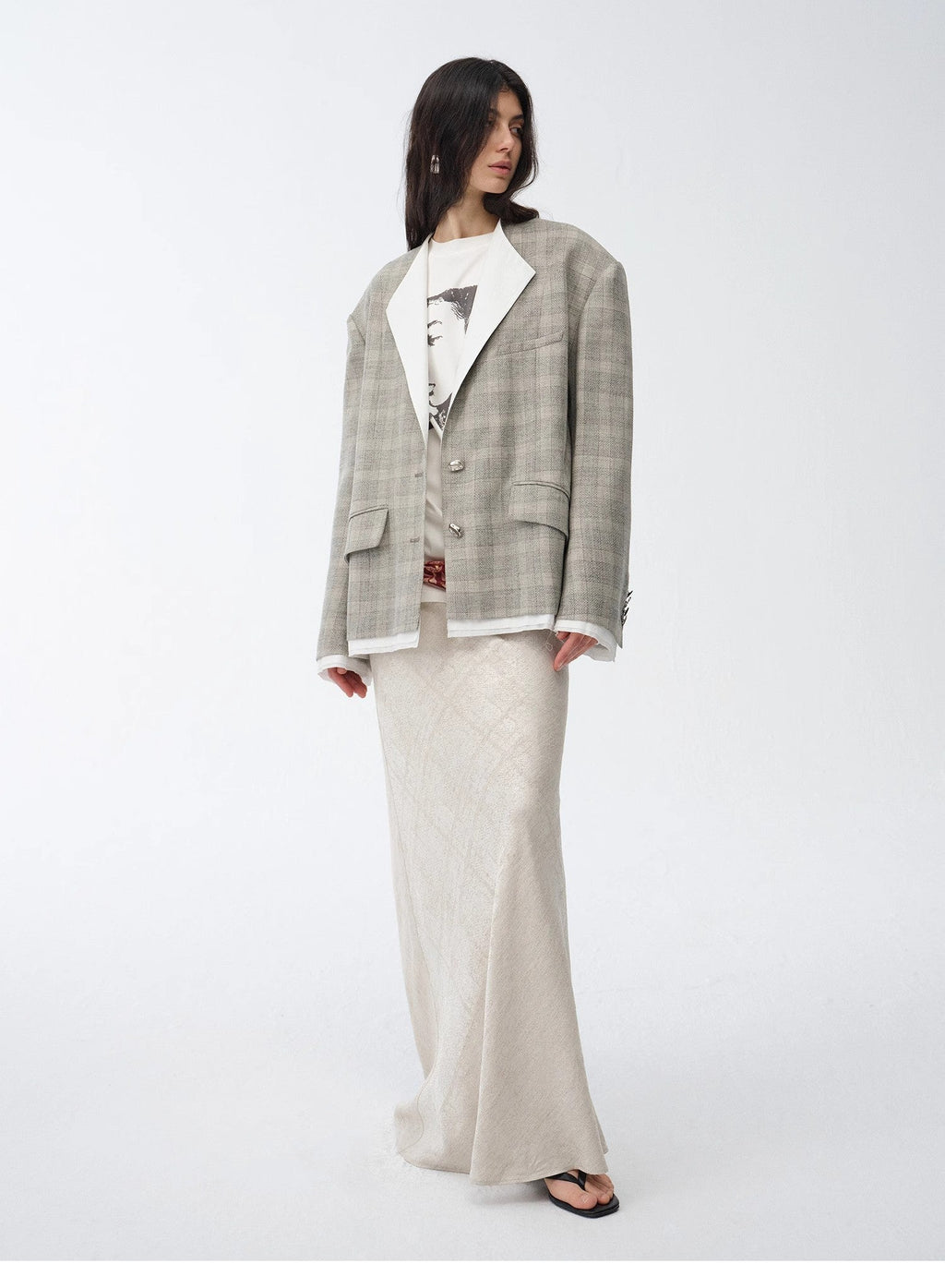 "London Diary" Contrasting Lapel Wool Blazer