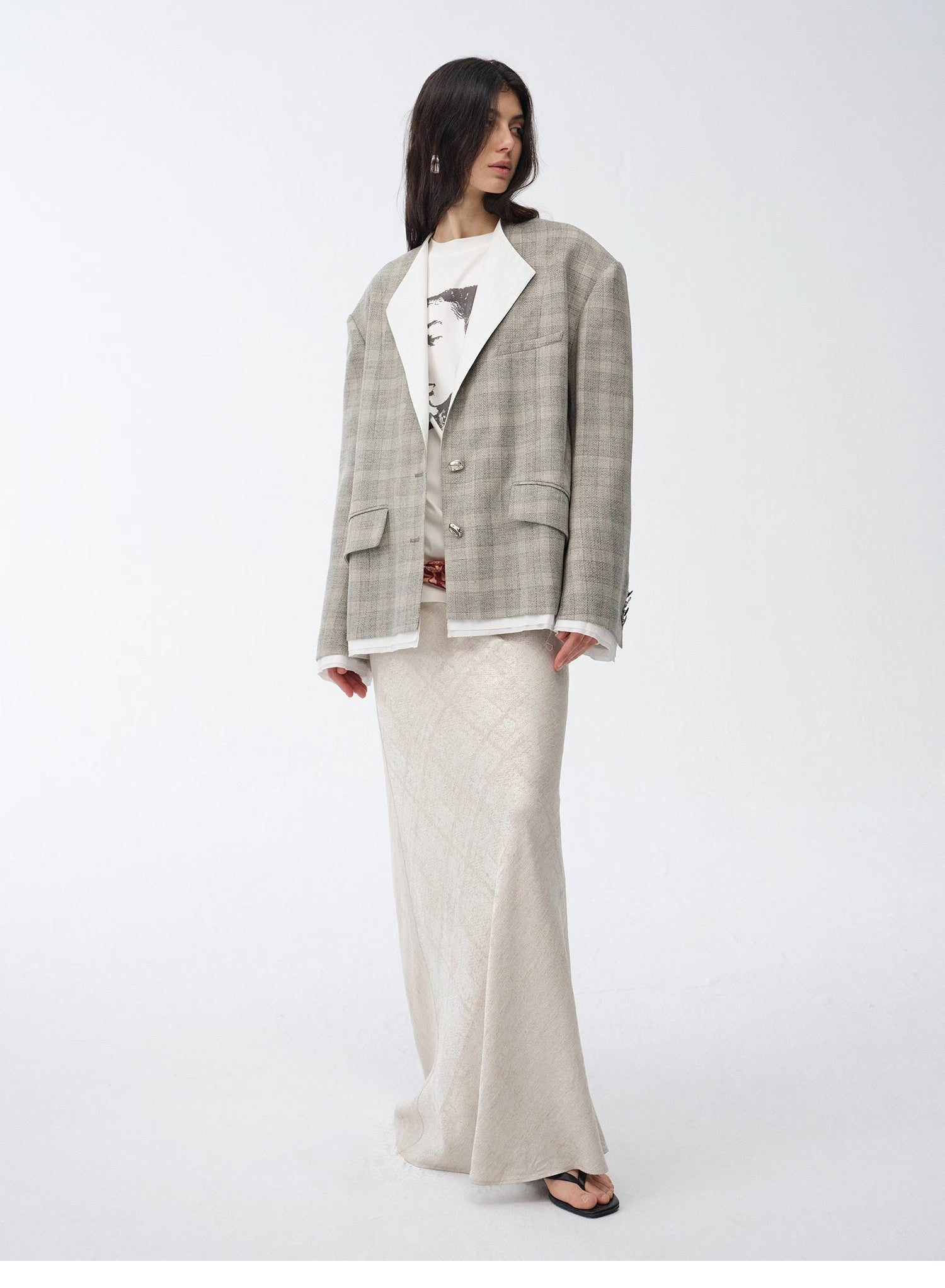 "London Diary" Contrasting Lapel Wool Blazer