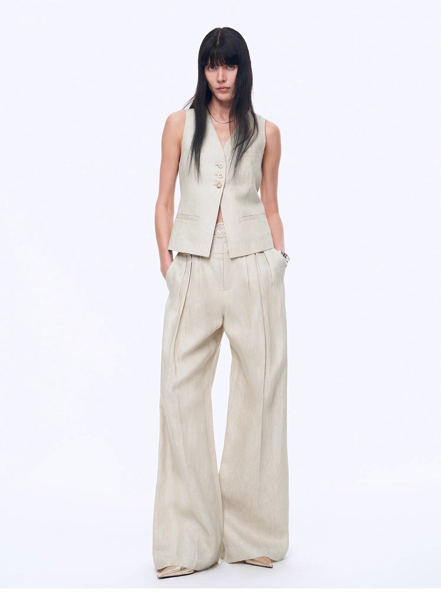 "Old Money" Linen Draped Vest and Trousers Suit