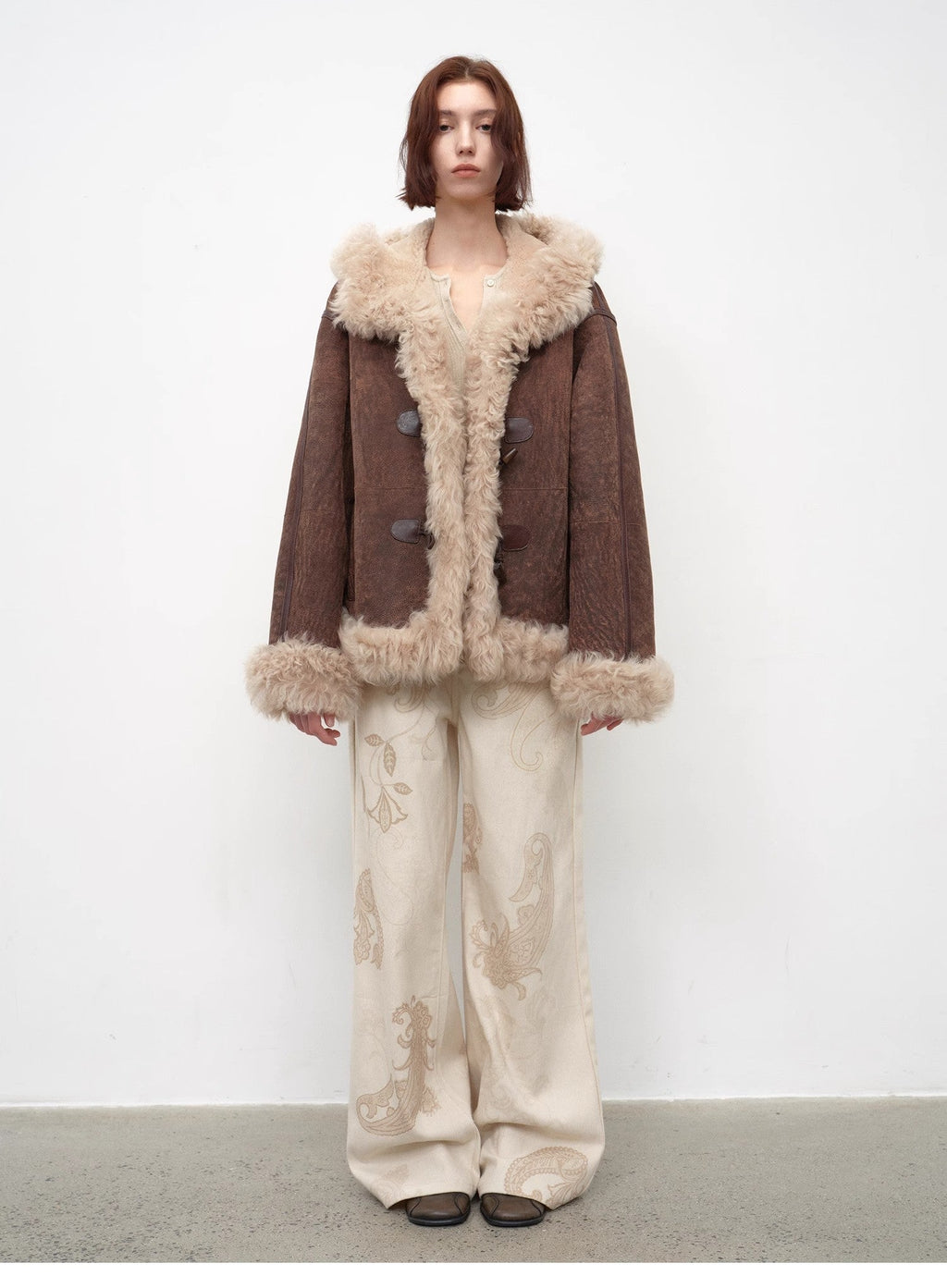"Modern Weekend" Drop Shoulder Hooded Merino Wool Sheepskin Fur Coat