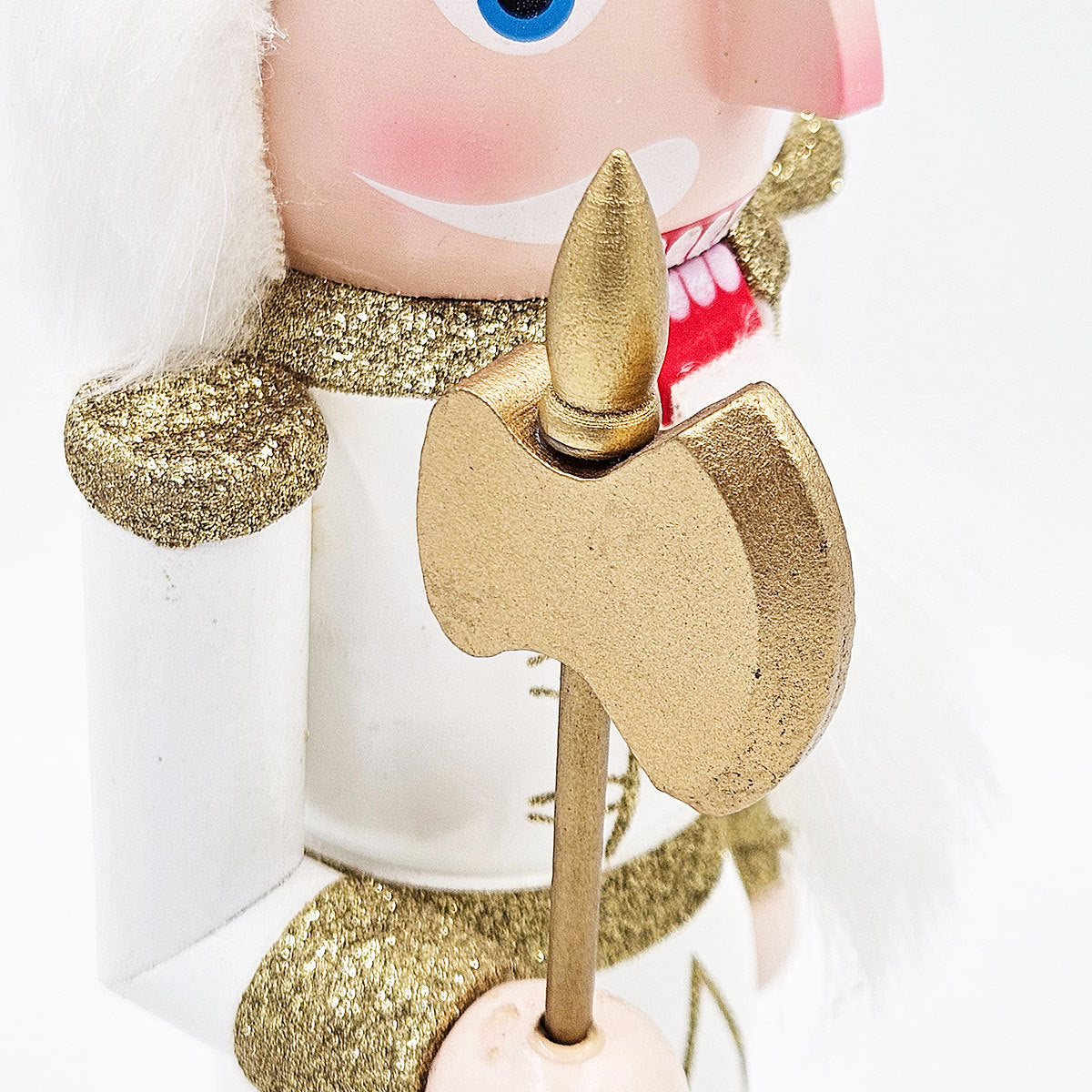 White & Gold Christmas Nutcracker Figurine – 14" Classic Wooden Holiday Decor