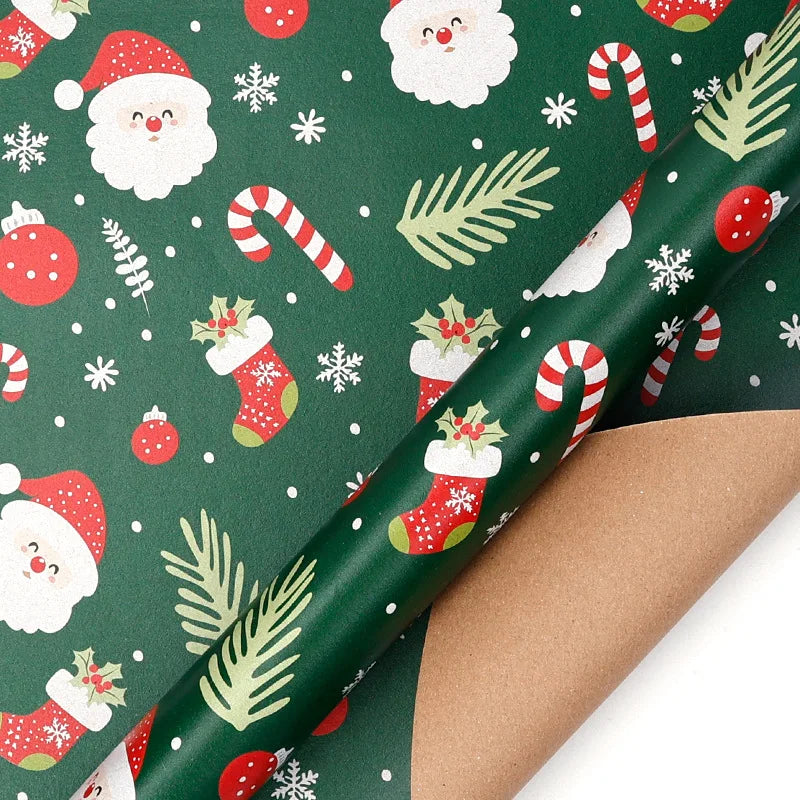 16 Different Assorted Styles Holiday Christmas Wrapping Paper Roll – Vintage Kraft Paper with Santa, Snowflake & Reindeer Designs, Gift Wrap for Kids & Adults