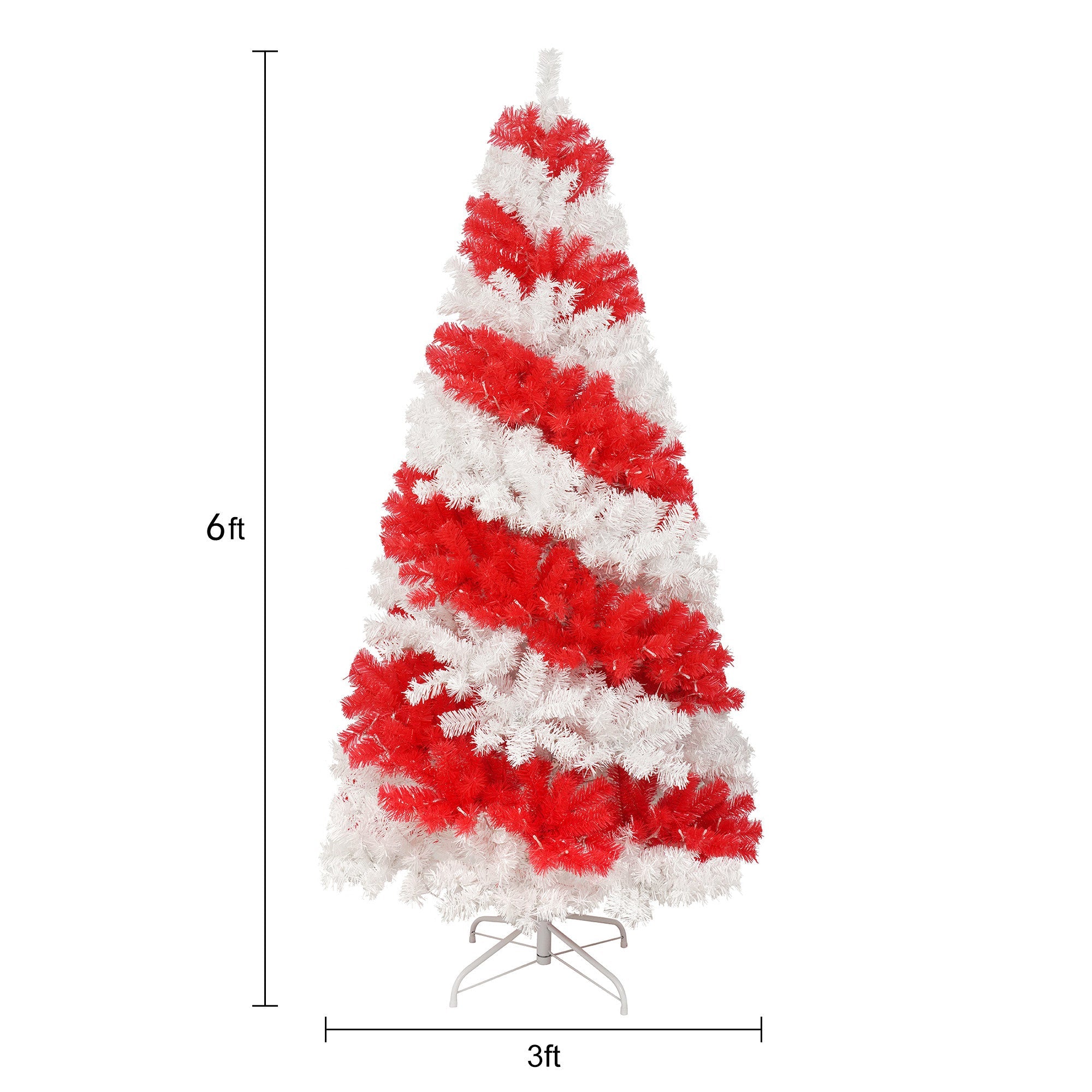 6ft Candy Cane Artificial Christmas Tree with 300 LED Lights – Red & White Holiday Tree with 904 Branch Tips and Metal Stand