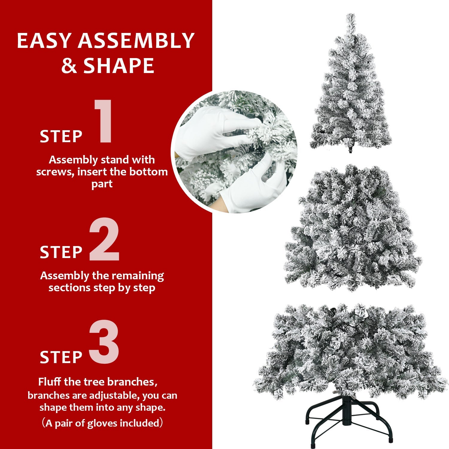 4ft Flocked Christmas Tree – Snowy White PVC Artificial Tree with 233 Tips and Sturdy Metal Stand, Compact Full Design for Small Spaces