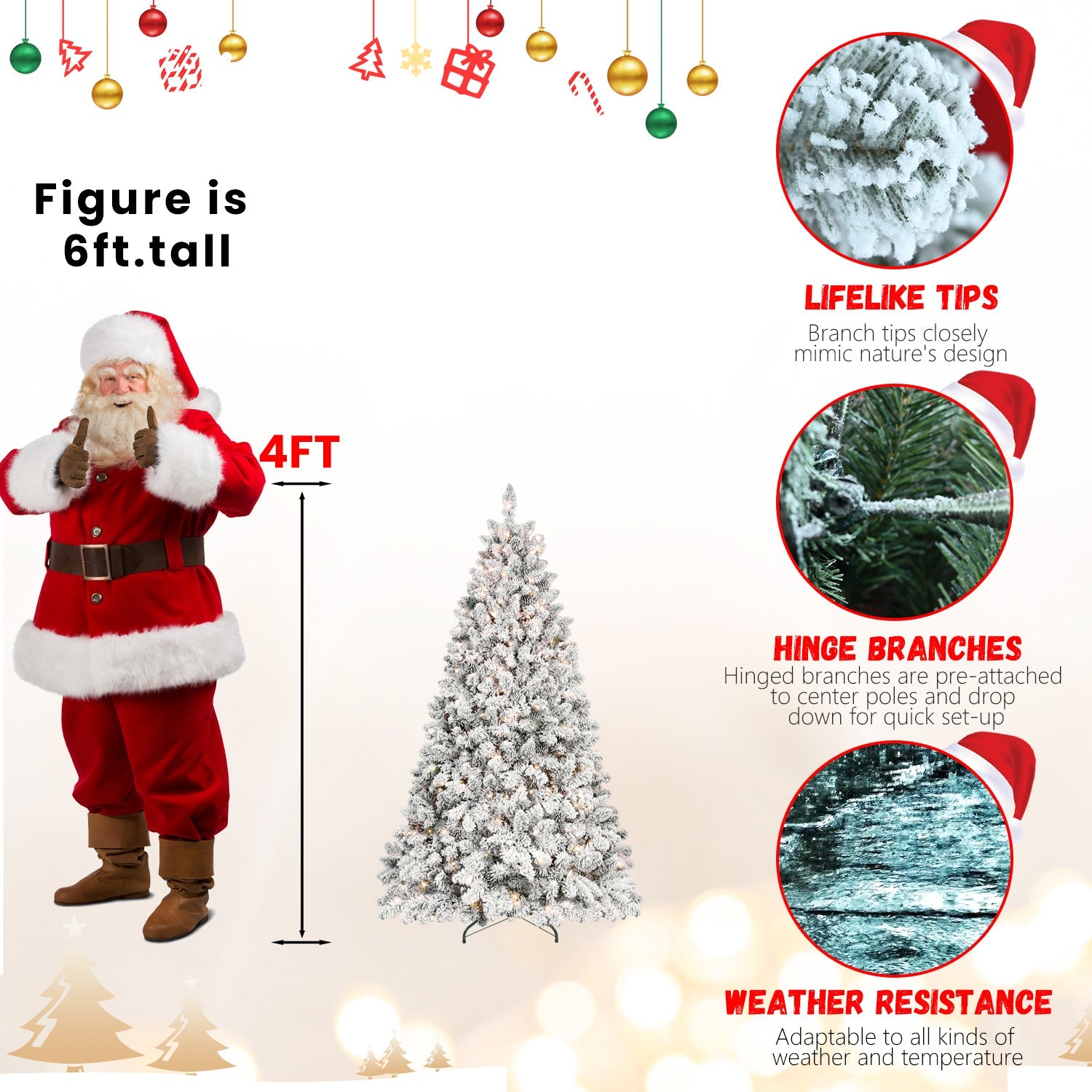 8ft Flocked Christmas Tree with 700 Warm White UL Lights & 54 Pine Cones – 1754 Snowy PVC Tips, Hinged Structure, and Metal Stand