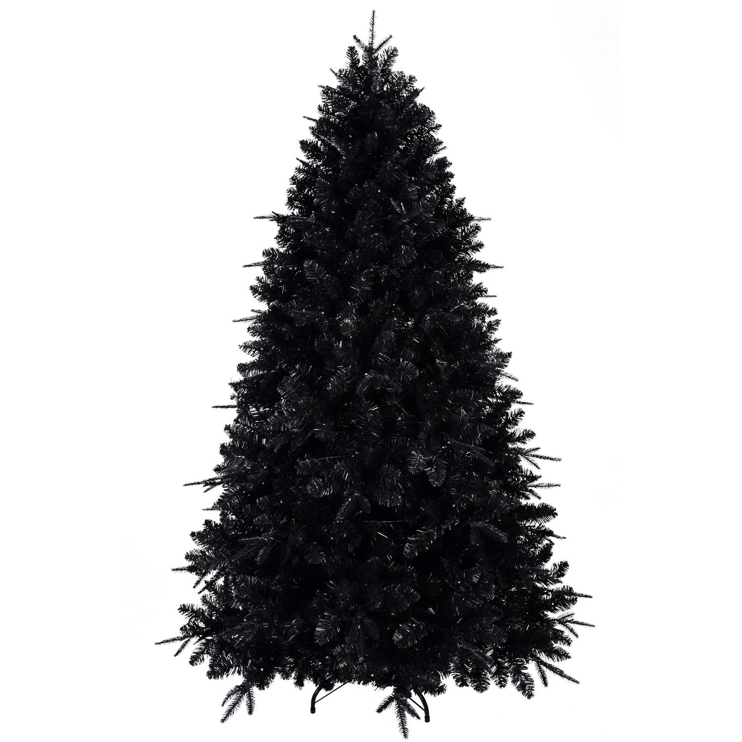 7.5ft Black Artificial Christmas Tree with 500 White LED Lights – 2156 PE+PVC Tips, Modern Hinged Design & Durable Metal Stand