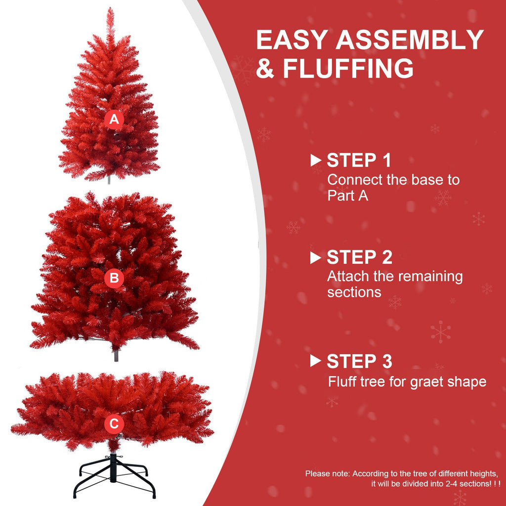 5ft Red Artificial Christmas Tree – Vibrant Modern Holiday Décor with 624 Full PVC Branch Tips and Metal Stand
