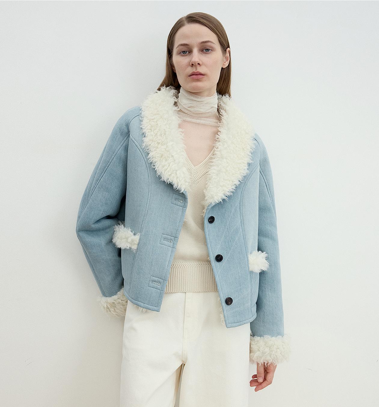 "Pure Era" Lamb Collar Wool Fur Coat