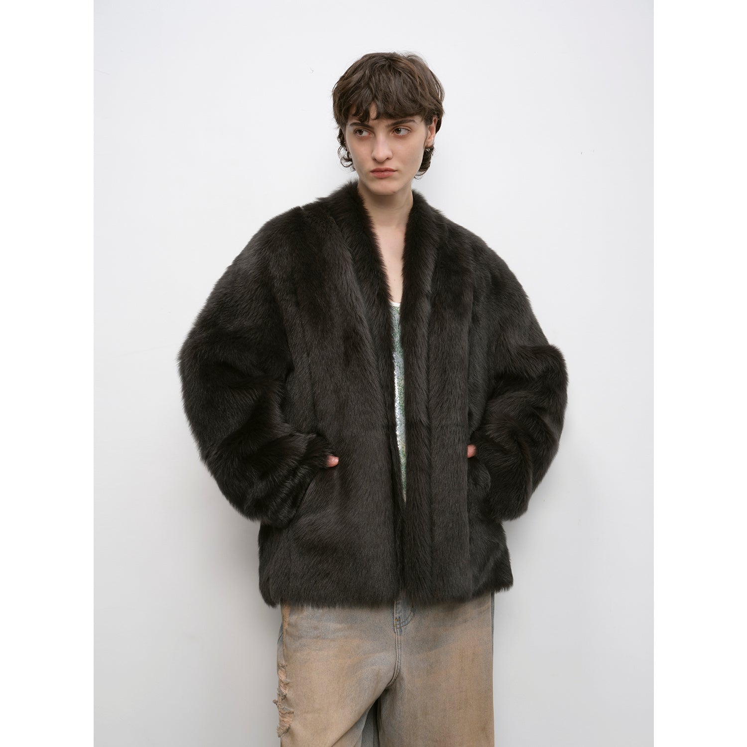 "Winter Love Island" Long Hanging Straight Collar Tuscan Fur Coat