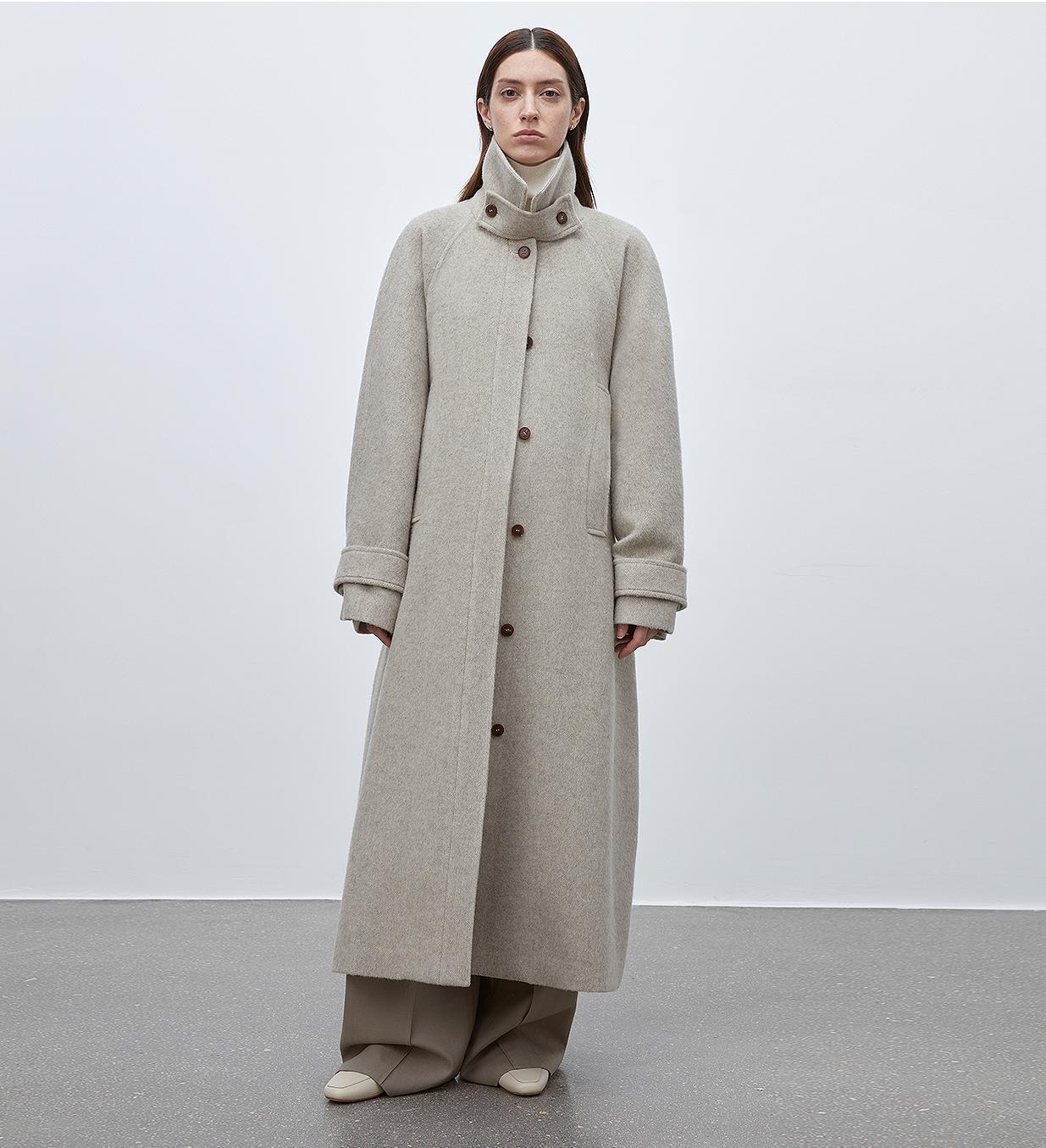 "Moonlit Veil" Double-Layer Collar Wool Coat