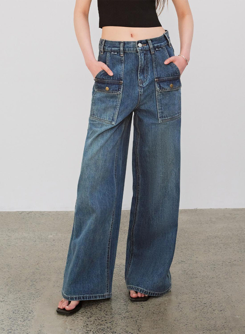 "Silent Deep Sea" Vintage Blue Straight-Leg Jeans