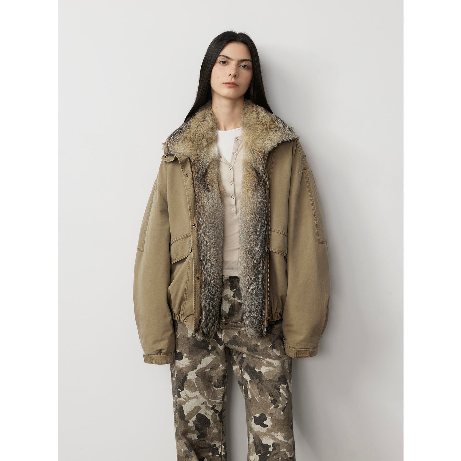 Fox Fur Collar Denim Parka