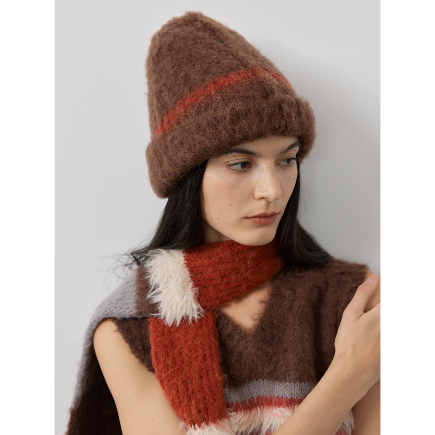 Mohair Wool Blend Knit Hat Scarf Set