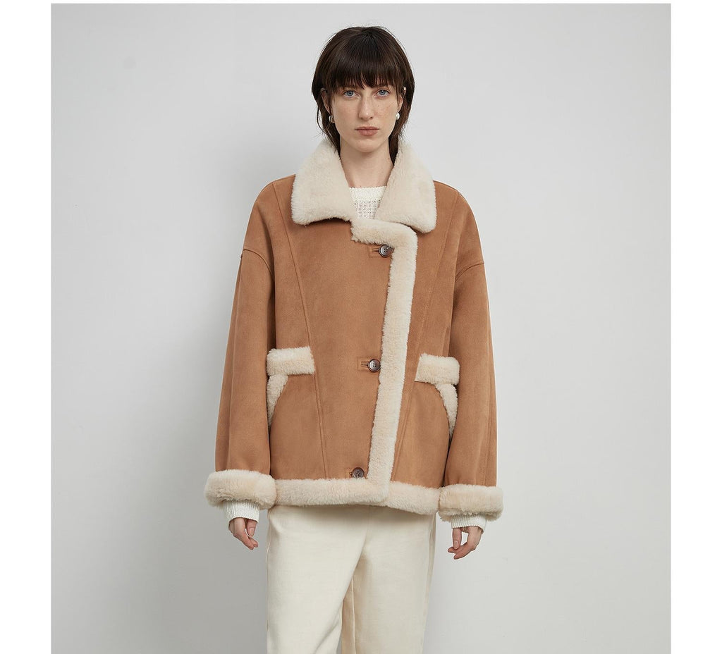 “Shepherds” Biker Wool-Suede Shearling Coat