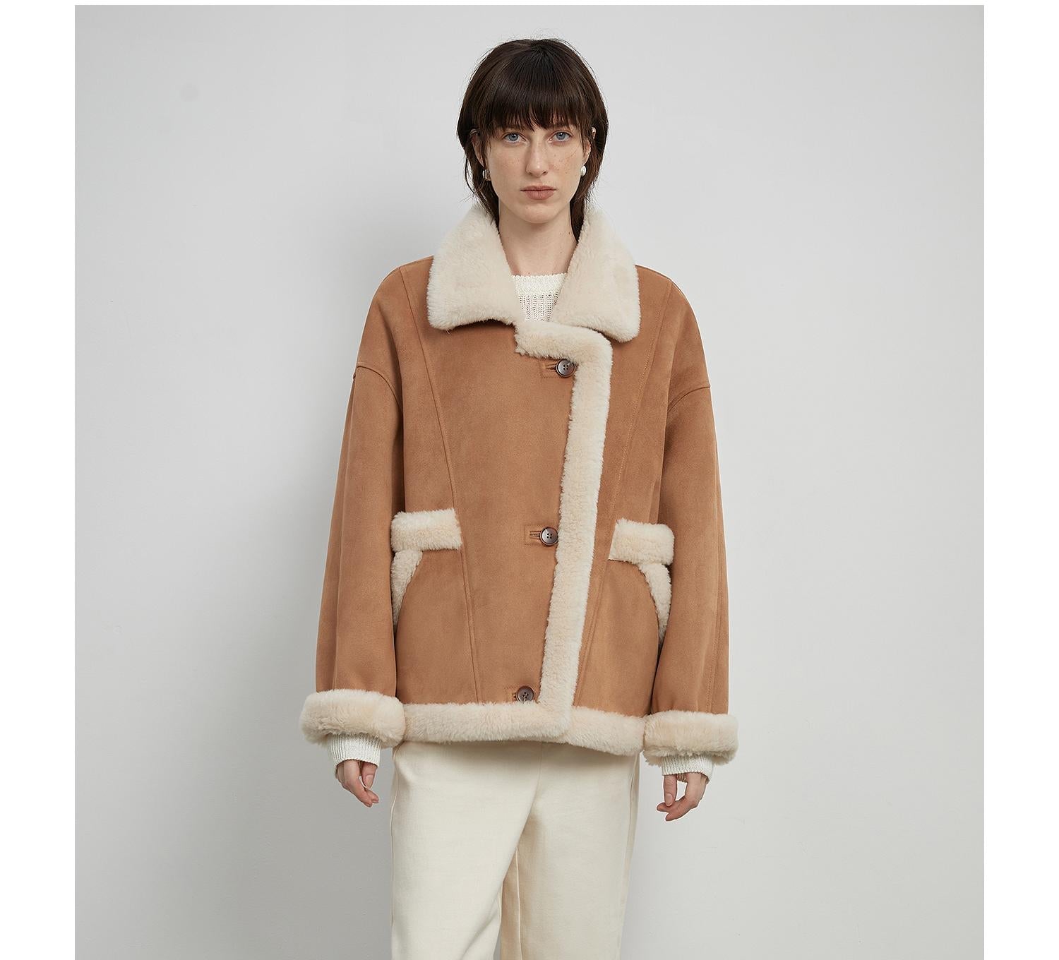 “Shepherds” Biker Wool-Suede Shearling Coat