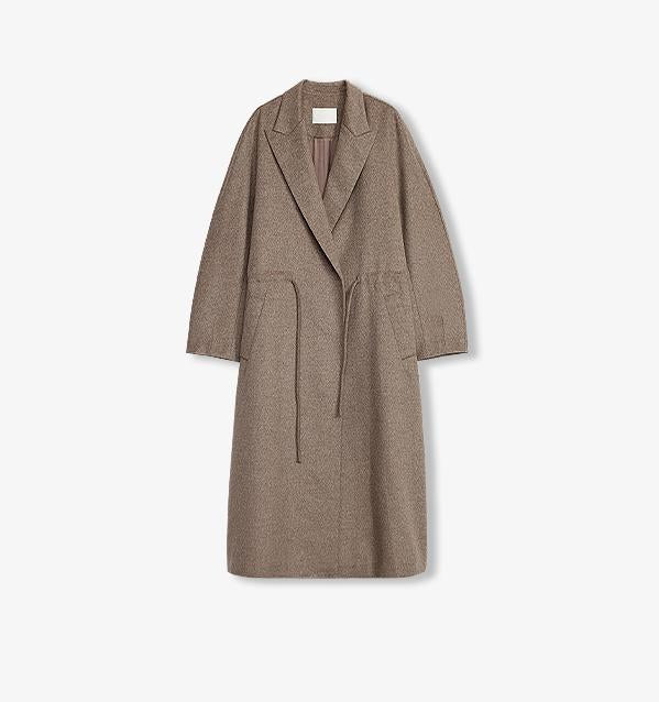 "Desert Heart" Women's Original Color Peaked Lapel Drawstring Mid-Length Wool Coat