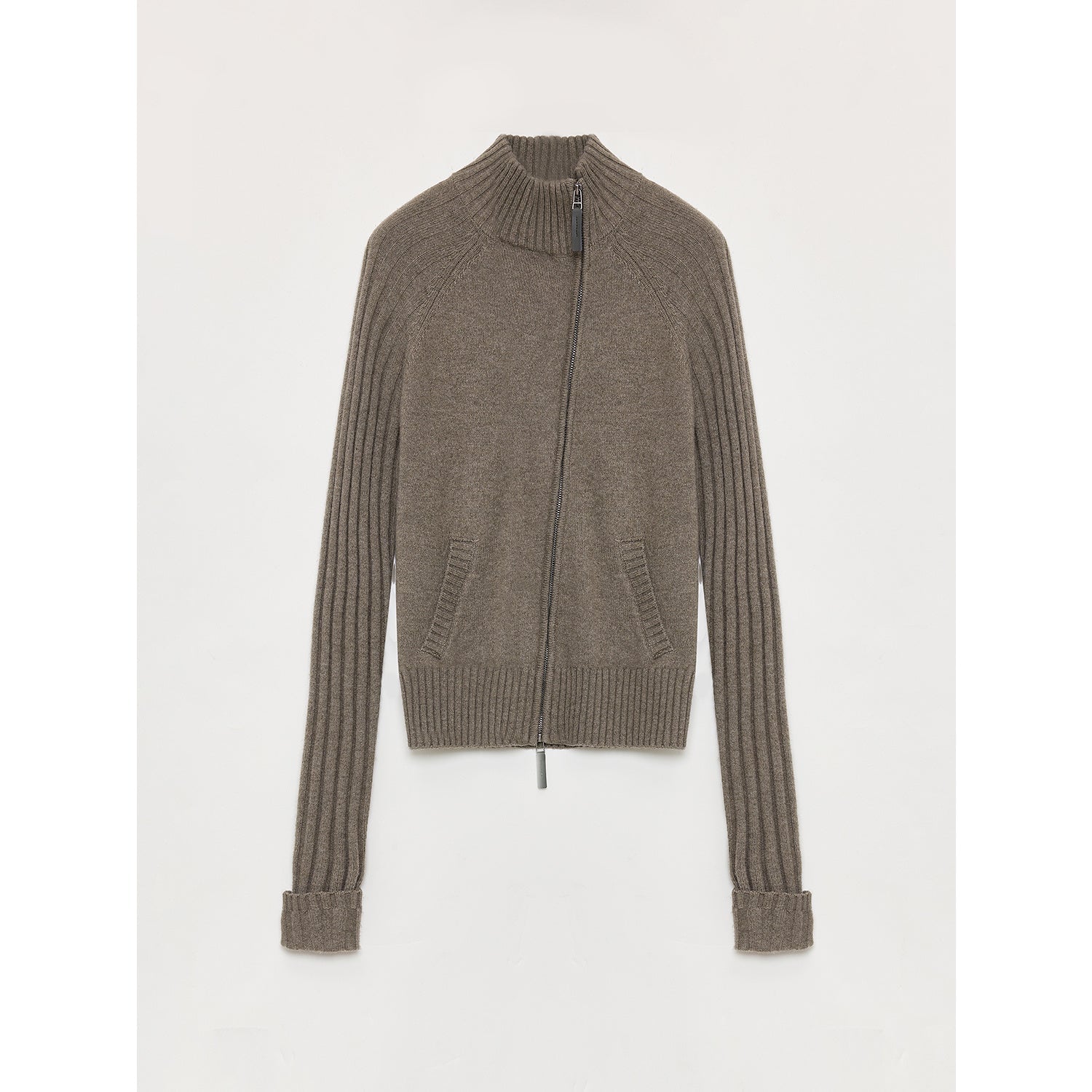 "Senna Melody" Fine Merino Wool and Cotton Blend Zipper Knitted Cardigan