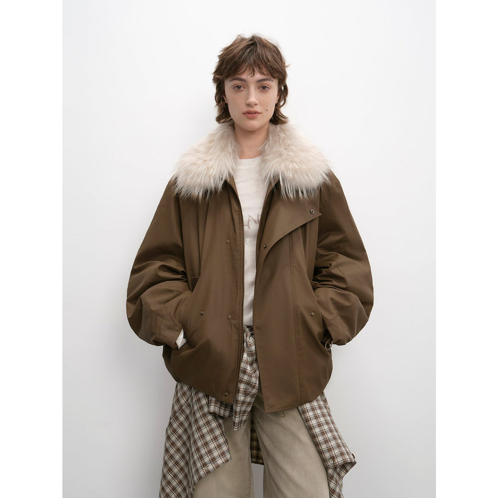 Detachable Raccoon Fur Collar Short Jacket