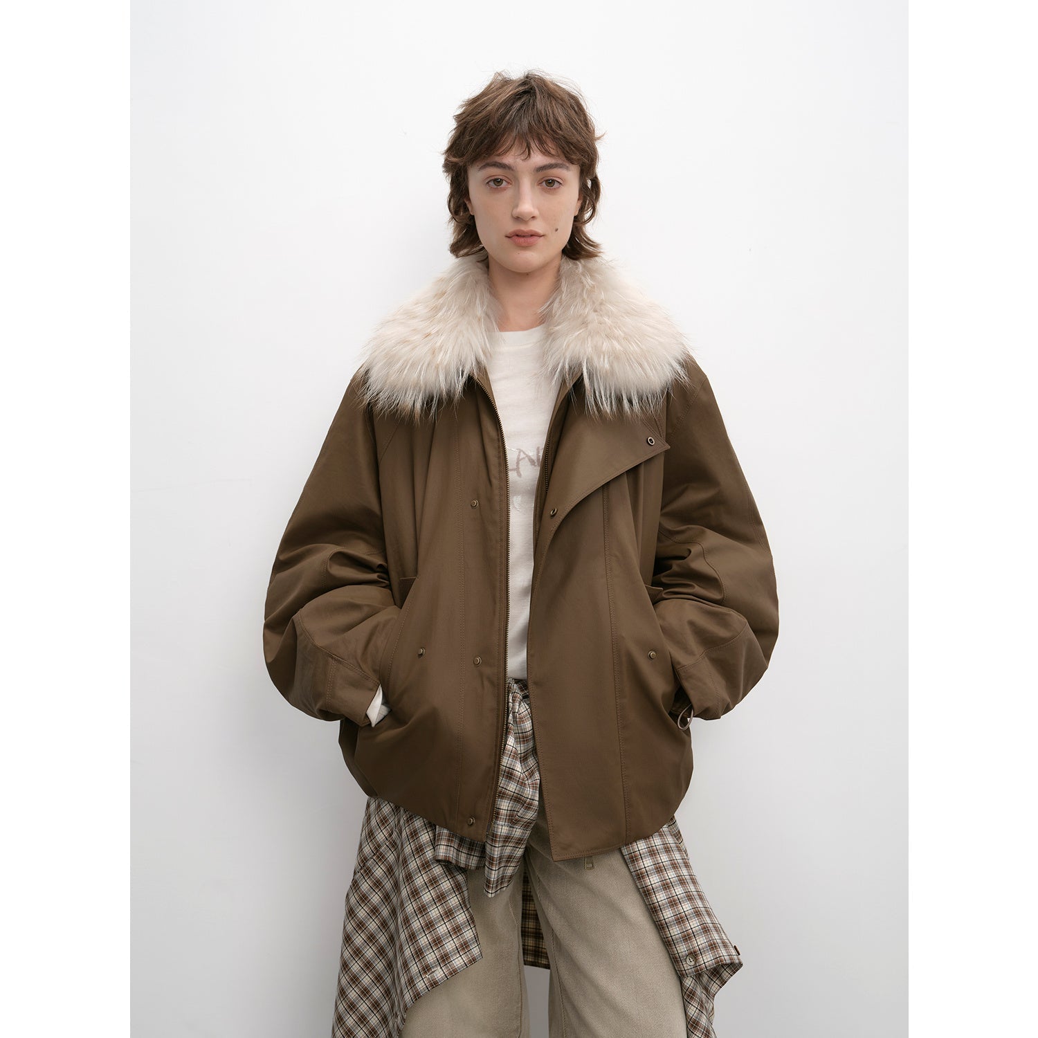 Detachable Raccoon Fur Collar Short Jacket