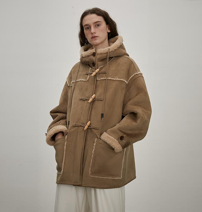 "Quartet Short" Hooded Wool Shearling Jacket