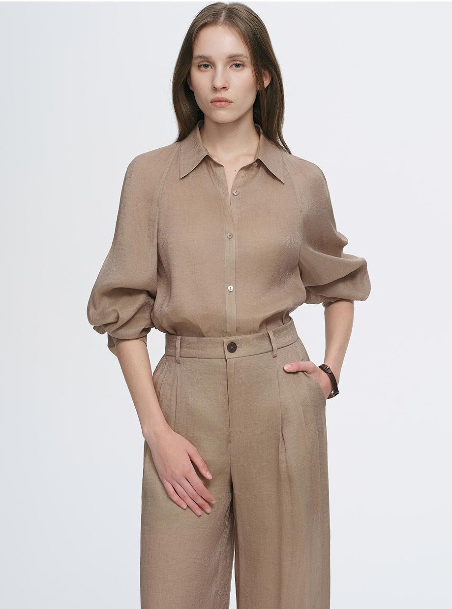 Mulberry Silk Linen Long-Sleeved Shirt and Trousers Set