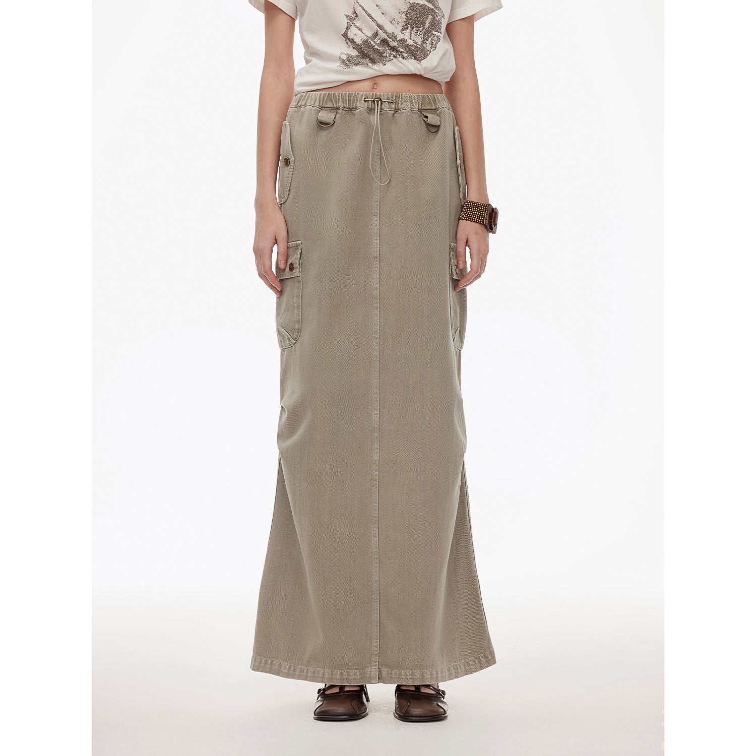 "Dune Fantasy" Drawstring Maxi Denim Skirt