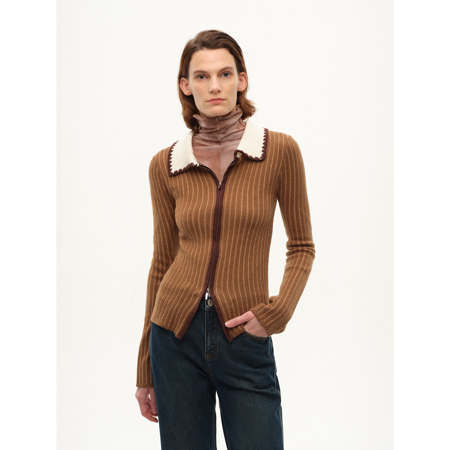 Slim-Fitting Color-Blocked Striped Wool Cardigan