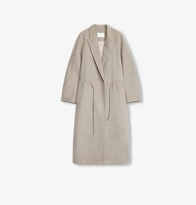 "Desert Heart" Women's Original Color Peaked Lapel Drawstring Mid-Length Wool Coat