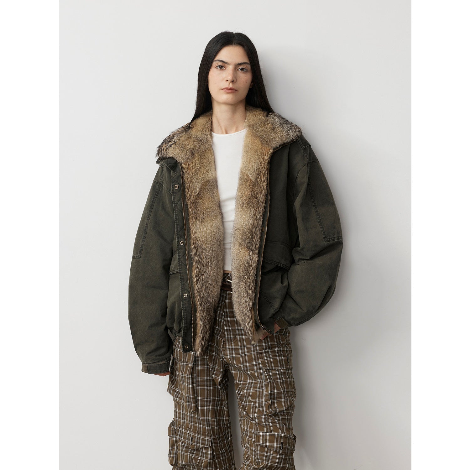 Fox Fur Collar Denim Parka