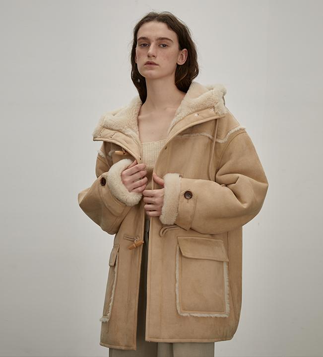 "Quartet Short" Hooded Wool Shearling Jacket