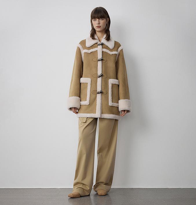 "Western Sunset"Winter  Wool-Suede Shearling Fur Coat