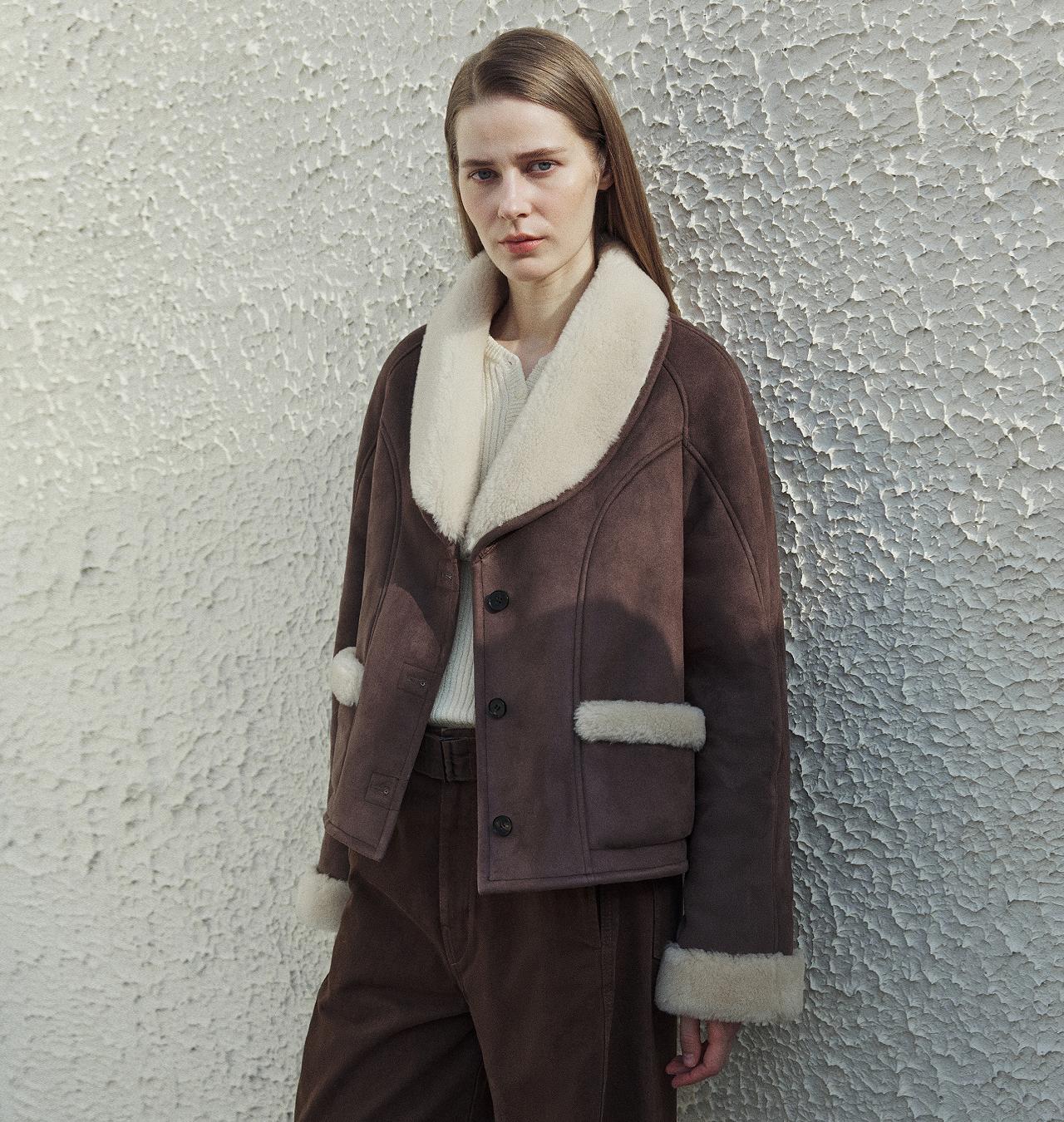 "Pure Era" Lamb Collar Wool Fur Coat