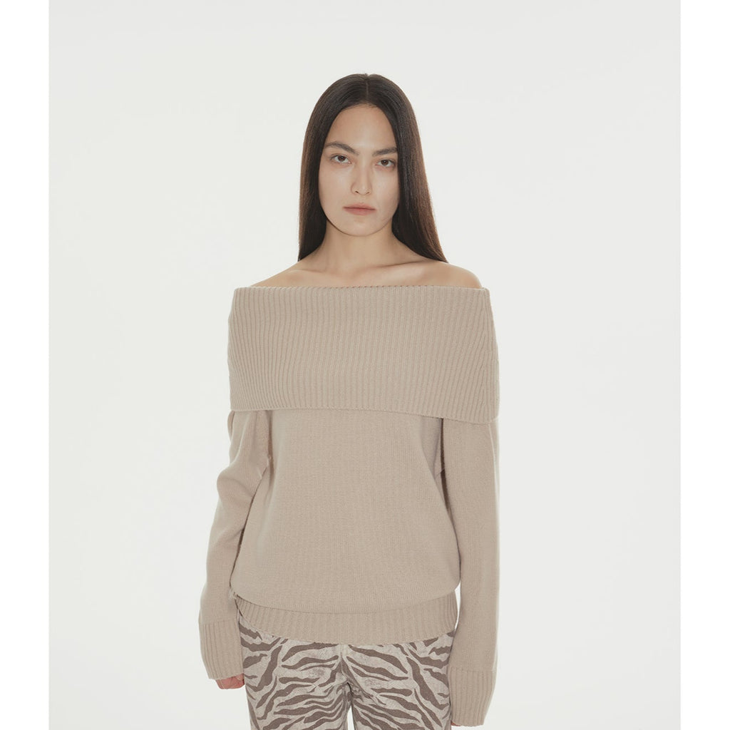 Off-Shoulder Merino Wool Blended  Sweater