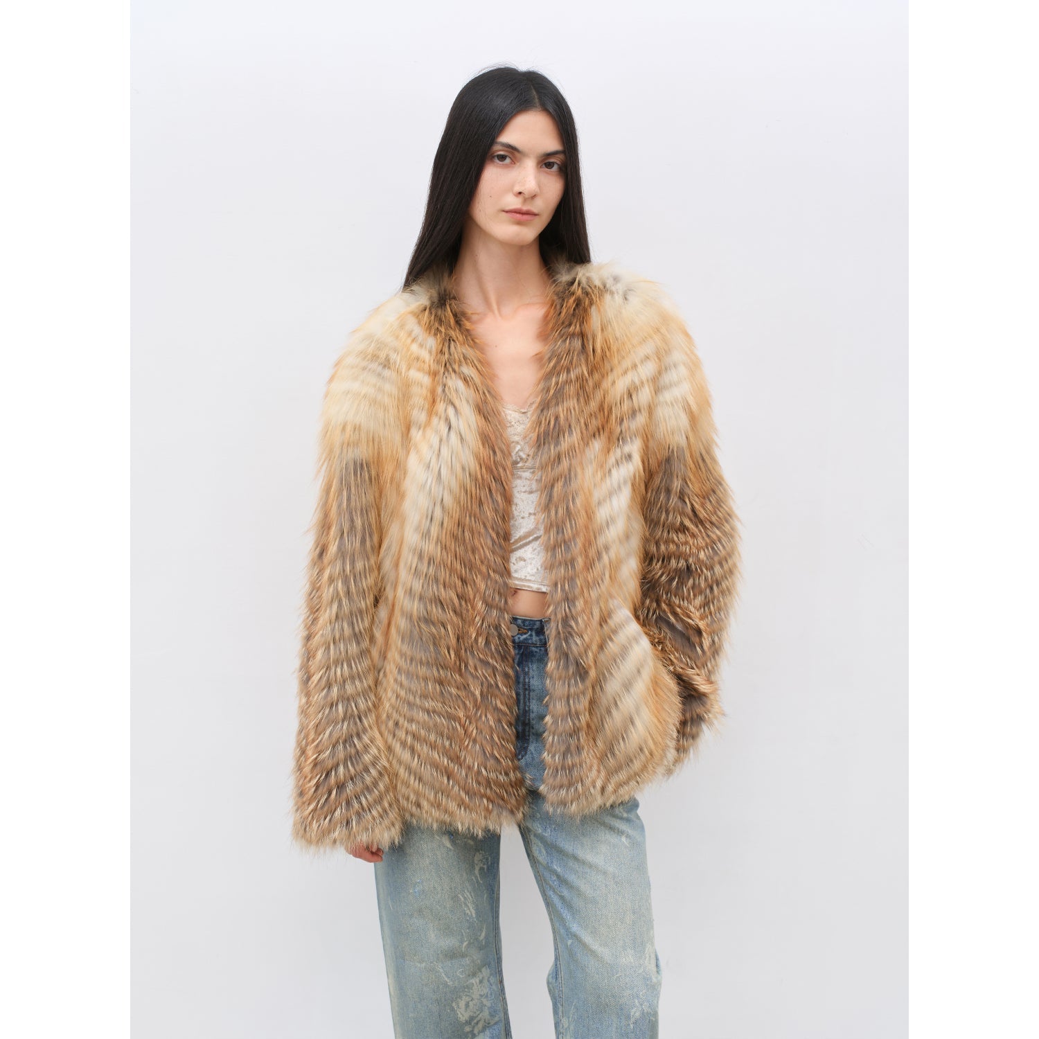 Romantic Nordic Colorful Fox Fur Coat