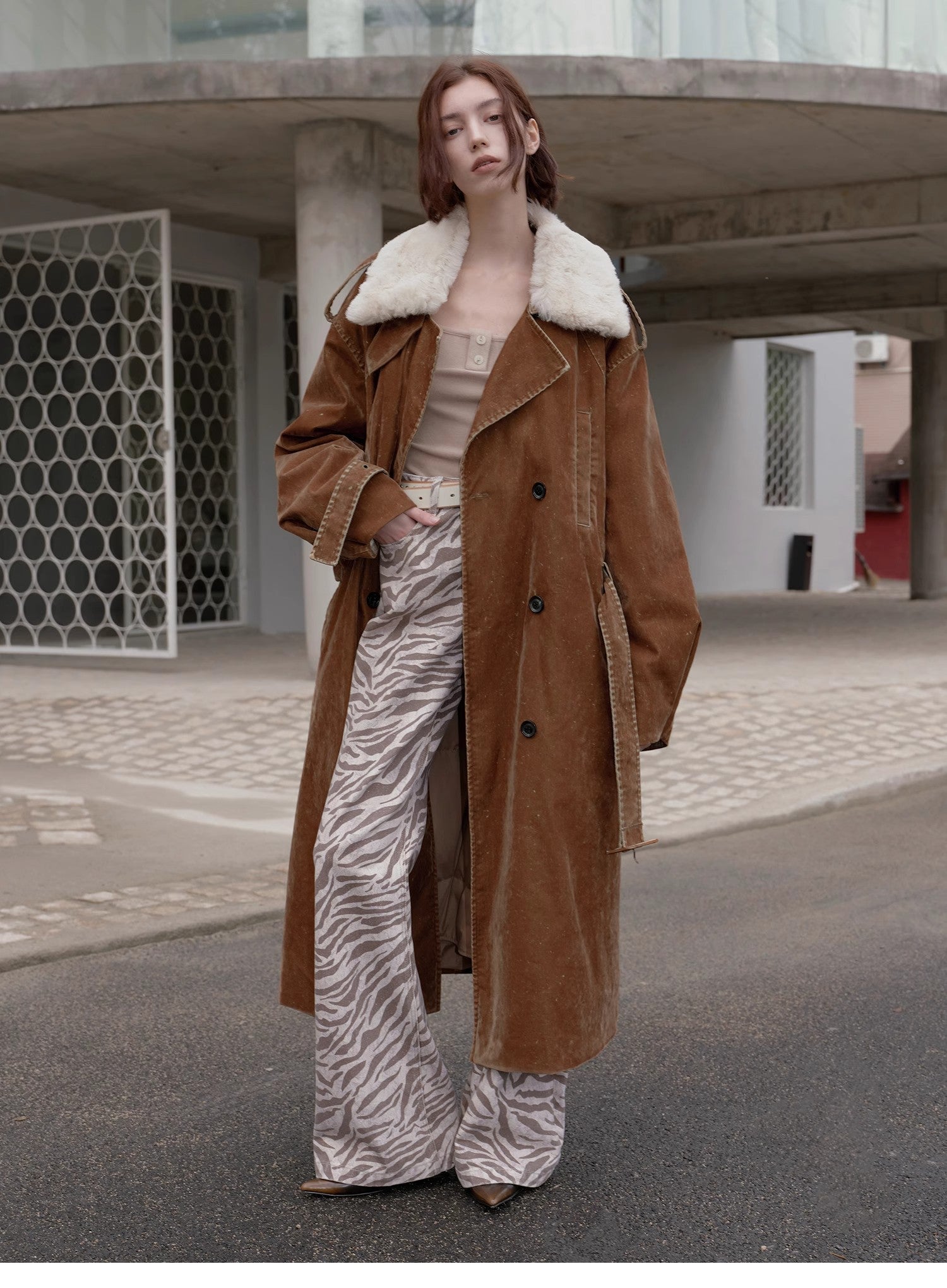 "Windbreaker and Winter" Detachable Wool Lapel Long  Parka