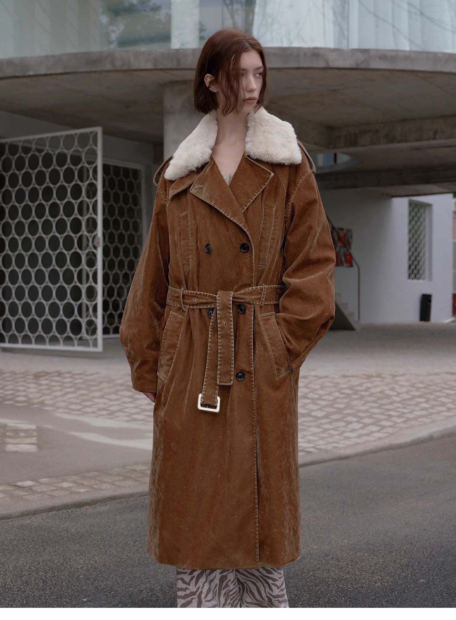 "Windbreaker and Winter" Detachable Wool Lapel Long  Parka