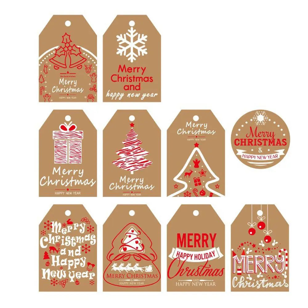 10pcs Merry Christmas Kraft Gift Tags – Brown Paper Holiday Labels for DIY Wrapping, Gift Boxes, and Christmas Decorations