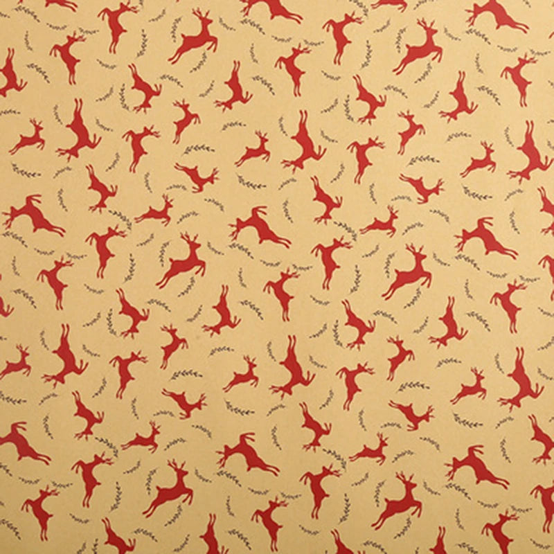 Christmas Kraft Wrapping Paper Roll – Yellow Cowhide Holiday Gift Wrap, 10 Different Styles Reindeer, Candy Cane, Tree, Snowflake Designs, etc
