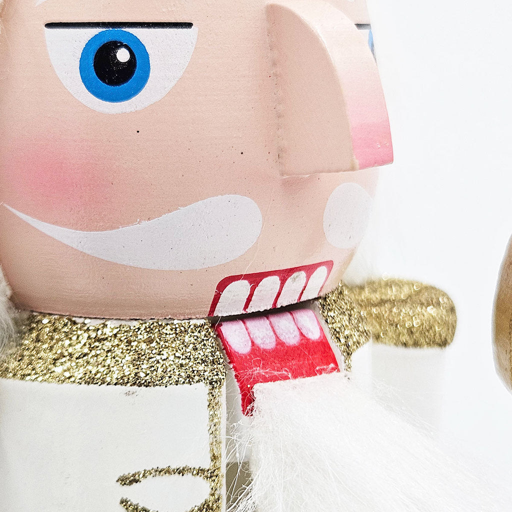 White & Gold Christmas Nutcracker Figurine – 14" Classic Wooden Holiday Decor