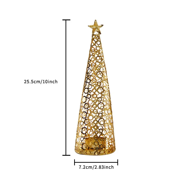 Gold Metal Christmas Tree Candle Holders (Set of 2) | Modern Holiday Decor | Elegant Tea Light Holders for Table or Mantel