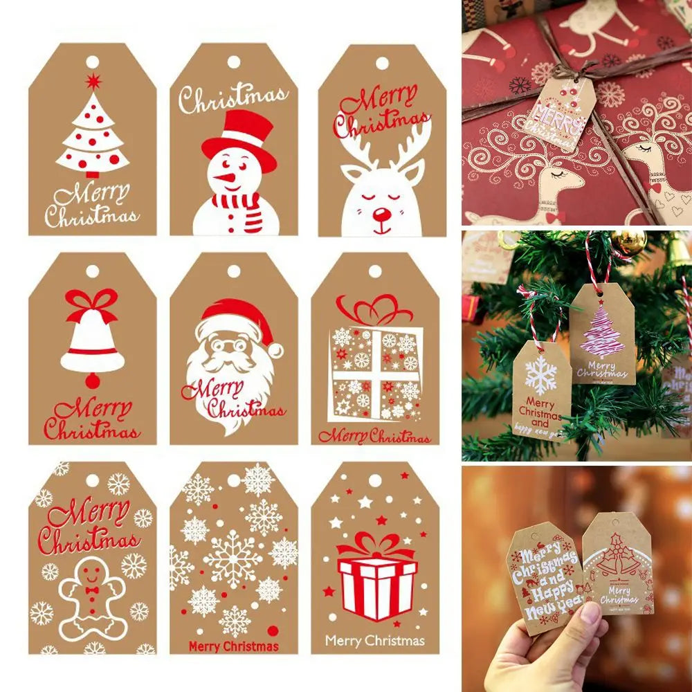 10pcs Merry Christmas Kraft Gift Tags – Brown Paper Holiday Labels for DIY Wrapping, Gift Boxes, and Christmas Decorations