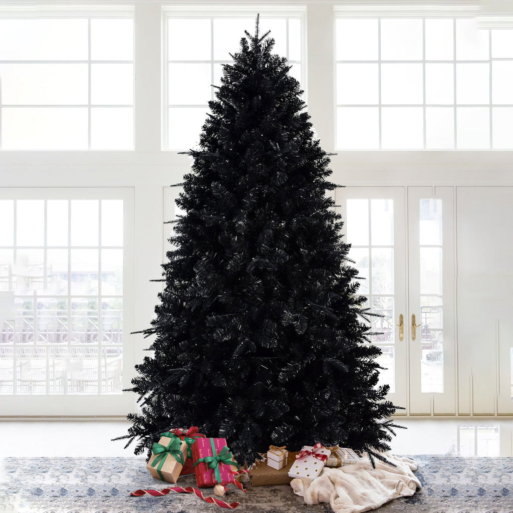 7.5ft Black Artificial Christmas Tree with 500 White LED Lights – 2156 PE+PVC Tips, Modern Hinged Design & Durable Metal Stand