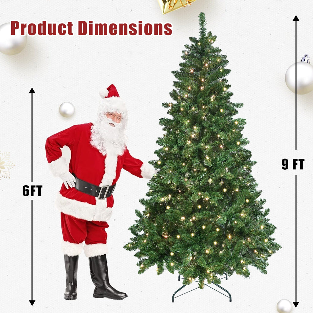 9ft Smart Green Christmas Tree with 620 WiFi-Controlled RGB LED Lights – 38 Light Functions, Music Sync Mode, 1721 PVC Tips, and Hinged Design with Metal Stand